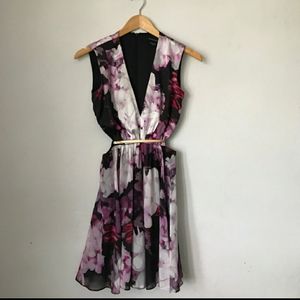 Marciano Black and Purple Floral Mini Dress